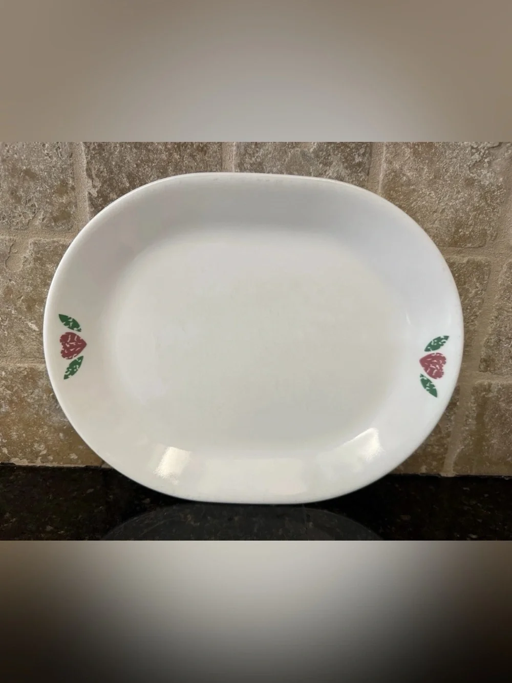 Vintage Corelle White Oval Platter quilt heart pattern 1994
